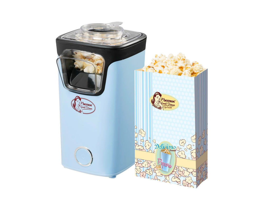 Bestron Popcornmaker, Turbo-Popcorn in unter 2 Minuten, Popcornmaschine mit Heisslufttechnologie, in