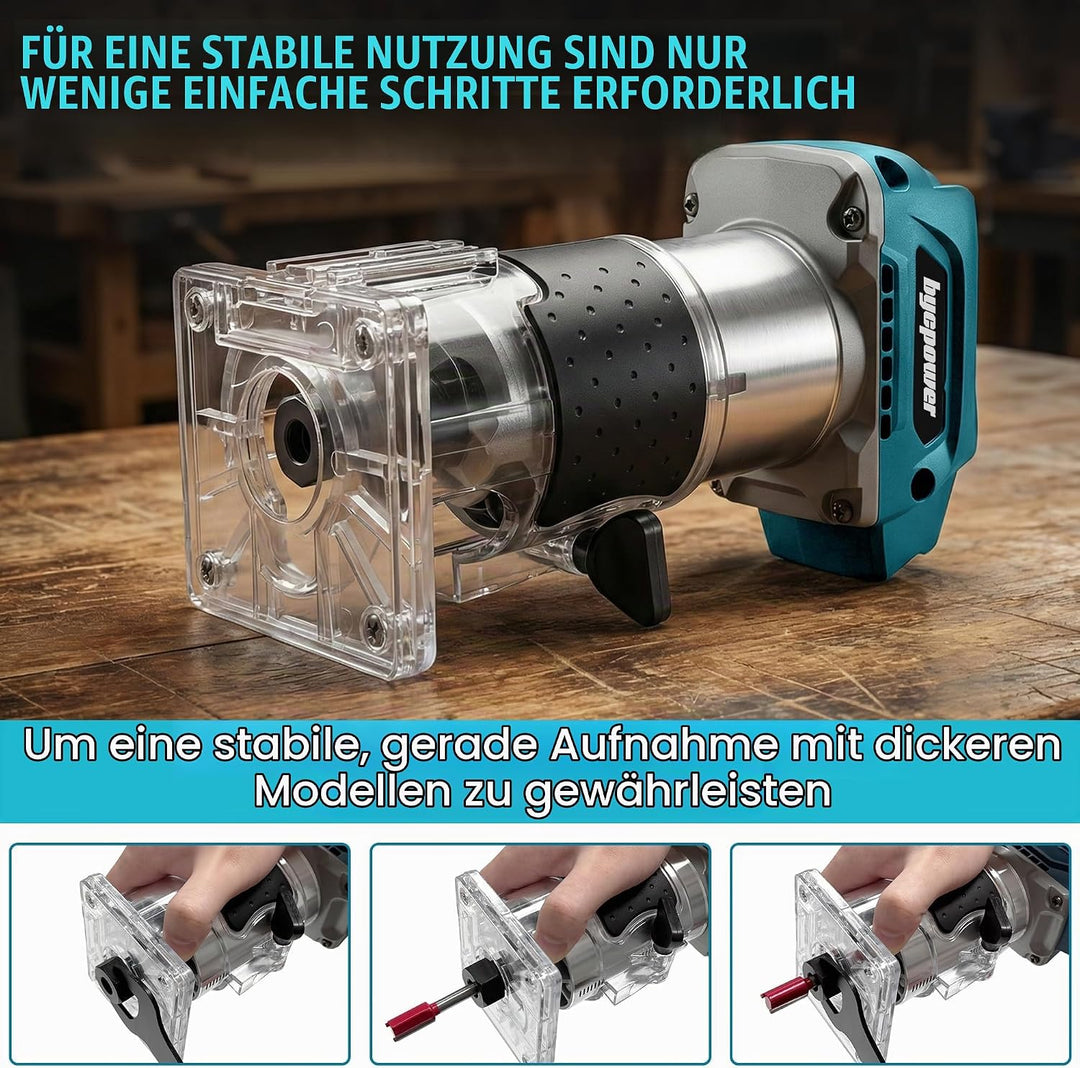 Akku Oberfräse für Ma-Kita 18V Akku, 30000 RPM Bürstenloser Motor, 5-Stufen Kantenfräse mit 2 Akku,