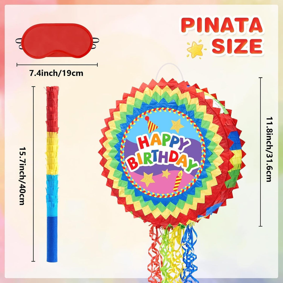 WERNNSAI Pinata – Geburtstag Pinata Kinder Bunt Piñata Set mit Stock Augenbinde Zugschnur Geburtstag
