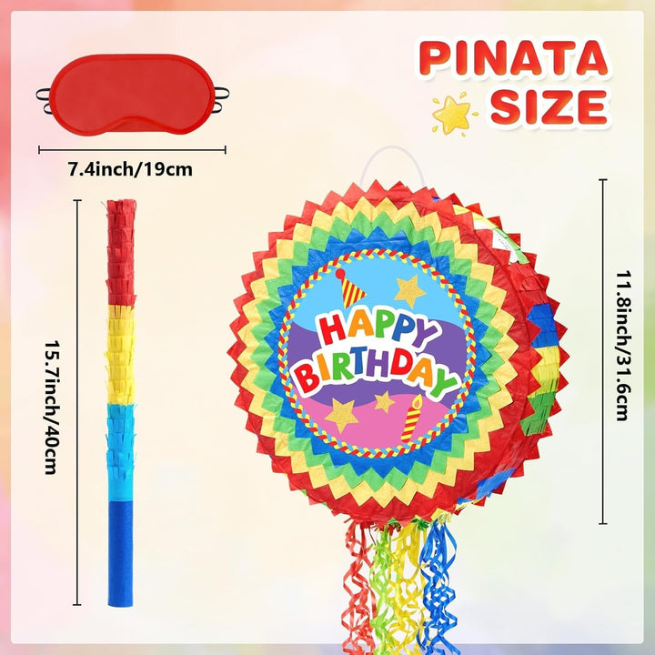 WERNNSAI Pinata – Geburtstag Pinata Kinder Bunt Piñata Set mit Stock Augenbinde Zugschnur Geburtstag