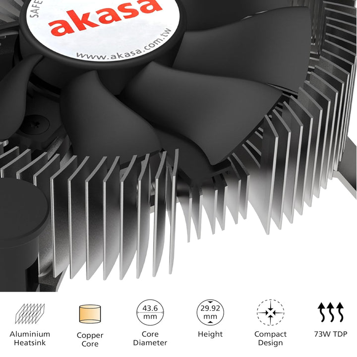 Akasa Aluminium Intel® LGA1700 Mini-ITX Cooler | Designed for Core™ i9 processors up to 73 TDP | 74
