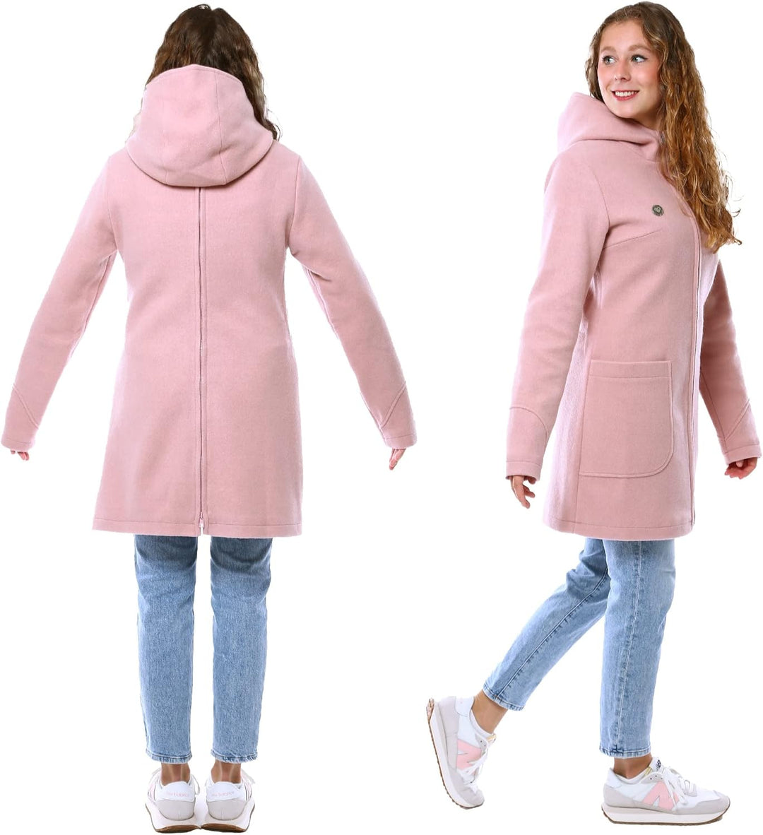 Viva la Mama - schicker Umstands- und Tragemantel für den Winter - VALENTIN M rosa - vorn tragen, M