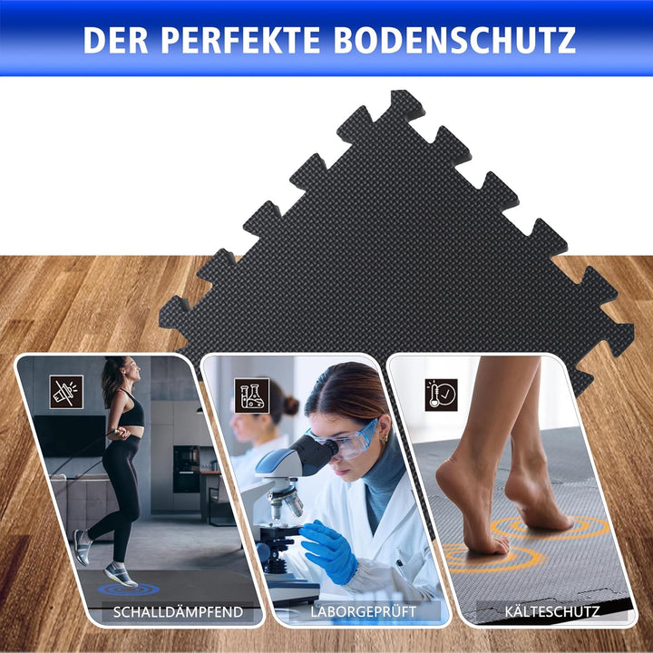 Eva Bodenschutzmatte Fitness 30x30x1cm – Puzzlematte rutschfest & stossdämpfend – 108 Stück schwarz