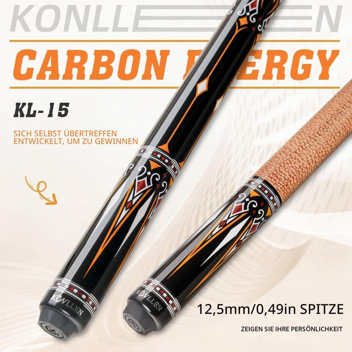 KONLLEN KL-15F Serie Billardqueue Aus Kohlefaser, Professionelle Carbon Queue, Lederumwicklung/ohne