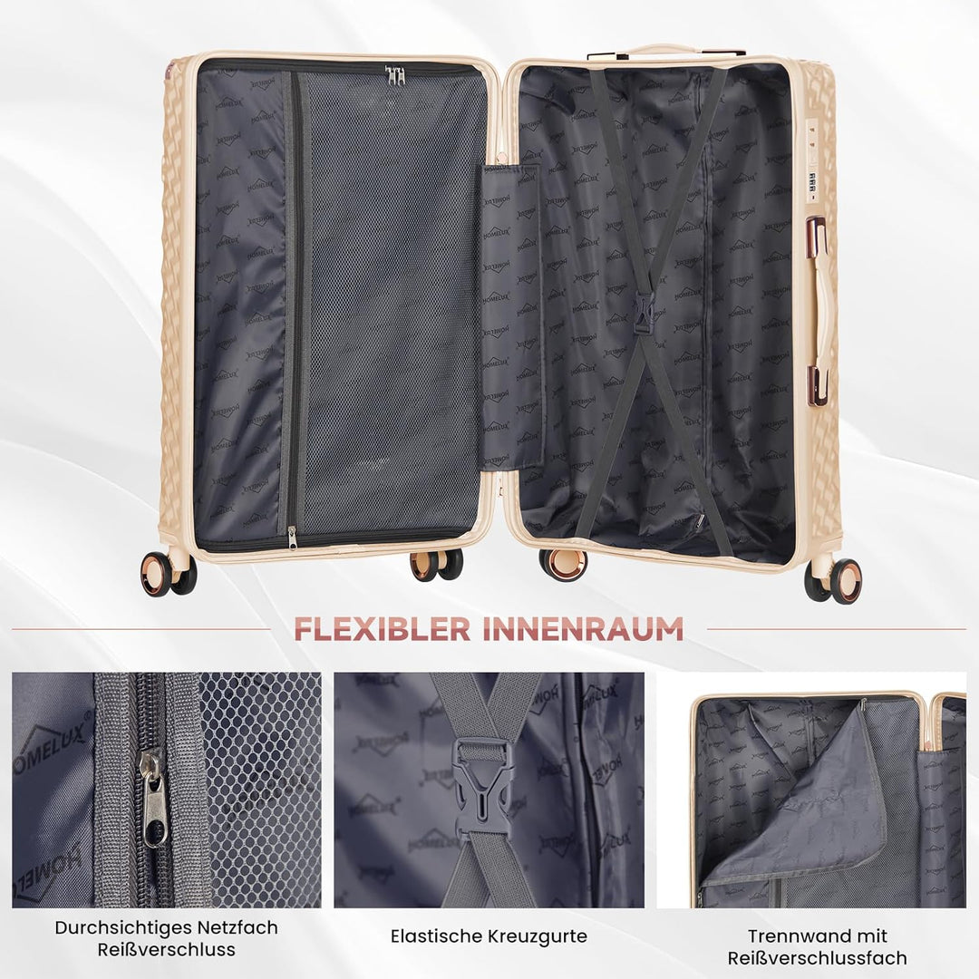 HOMELUX Kofferset 3 Teilig Hartschale Reisekoffer ABS Leicht Trolley Rollkoffer Hartschalenkoffer Se