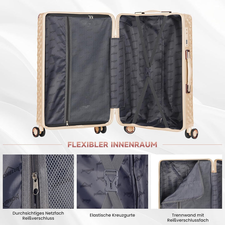 HOMELUX Kofferset 3 Teilig Hartschale Reisekoffer ABS Leicht Trolley Rollkoffer Hartschalenkoffer Se