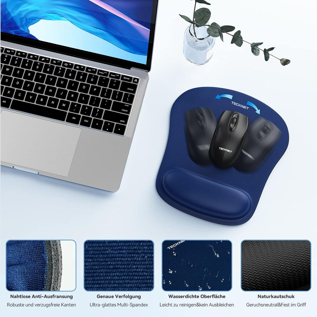 TECKNET Mauspad mit Handauflage, Gelkissen Mousepad und Ergonomische Memory Foam Tastatur Handgelenk