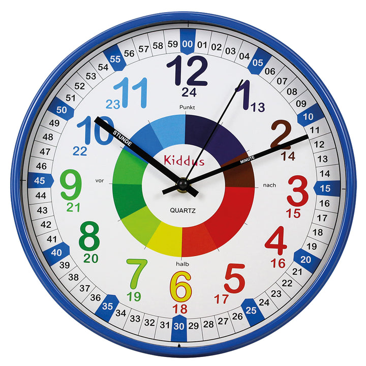 Kiddus Kinder Wanduhr, Jungen und Mädchen, Analoger Lernuhr mit Zeitlernübungen, Kinderwanduhr Ohne