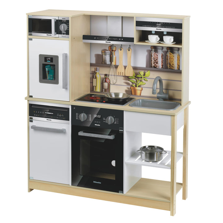 Theo Klein 7188 Miele Family Küche I Holzküche mit Herd inkl. Licht-und Soundfunktion, Mikrowelle un