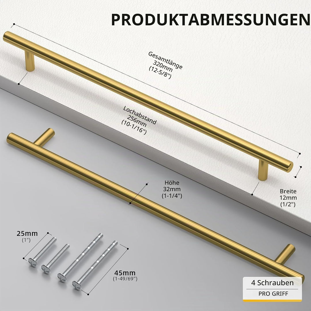 goldenwarm 5 Stück Schubladengriffe Gold Türgriffe Gold Schrankgriffe Gold -LS201GD256 Griffe für Kü