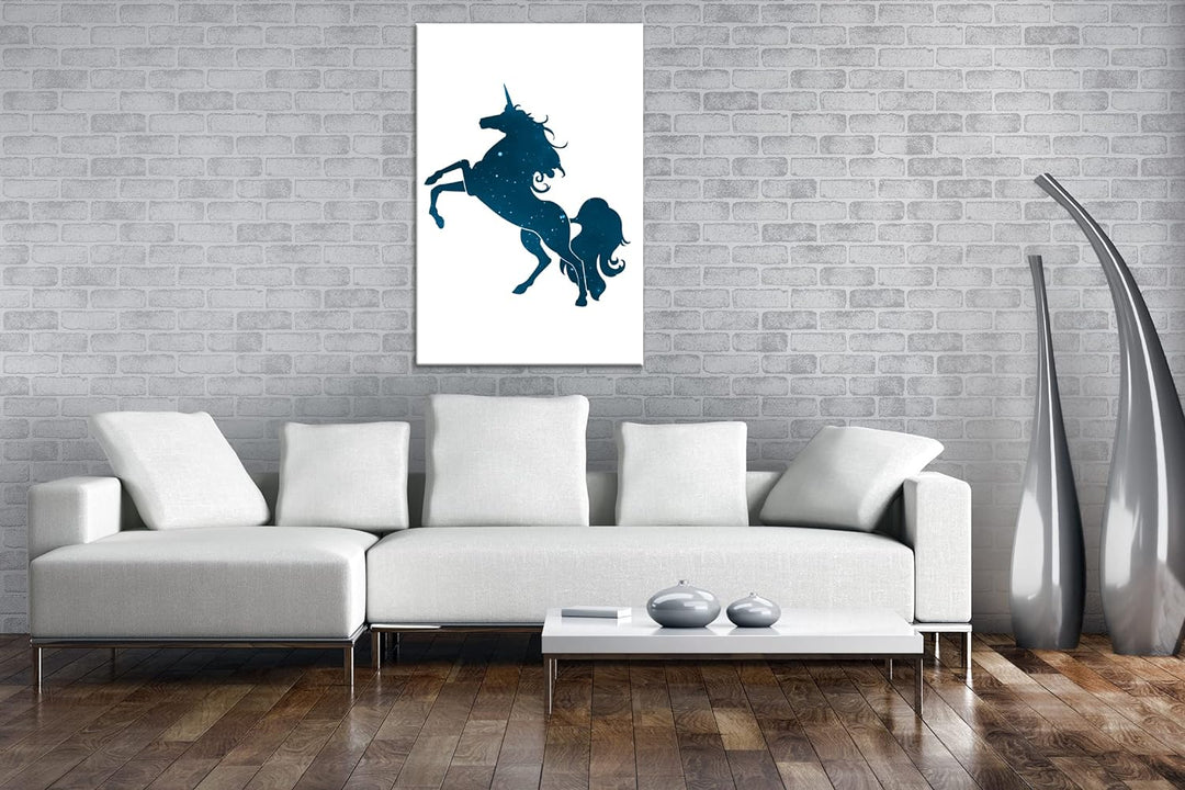 deyoli Einhorn Format: 80x60 Effekt: Monocrome Blau als Leinwandbild, Motiv fertig gerahmt auf Echth