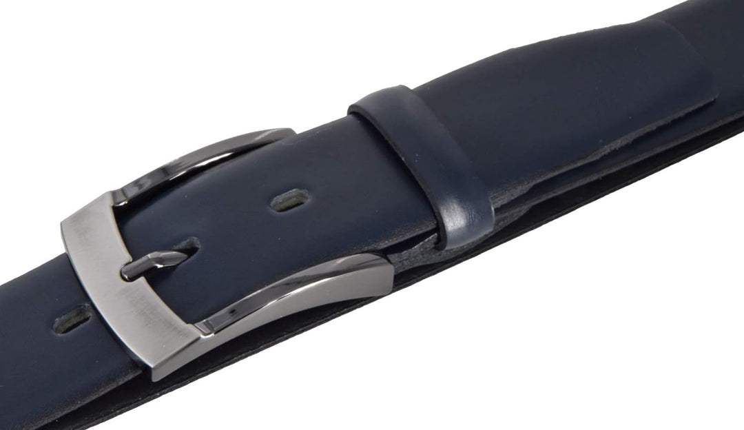 Bovino by Bernd Götz Herren Leder Gürtel 35 mm breit marineblau Rindleder bombiert kürzbar (105 cm,