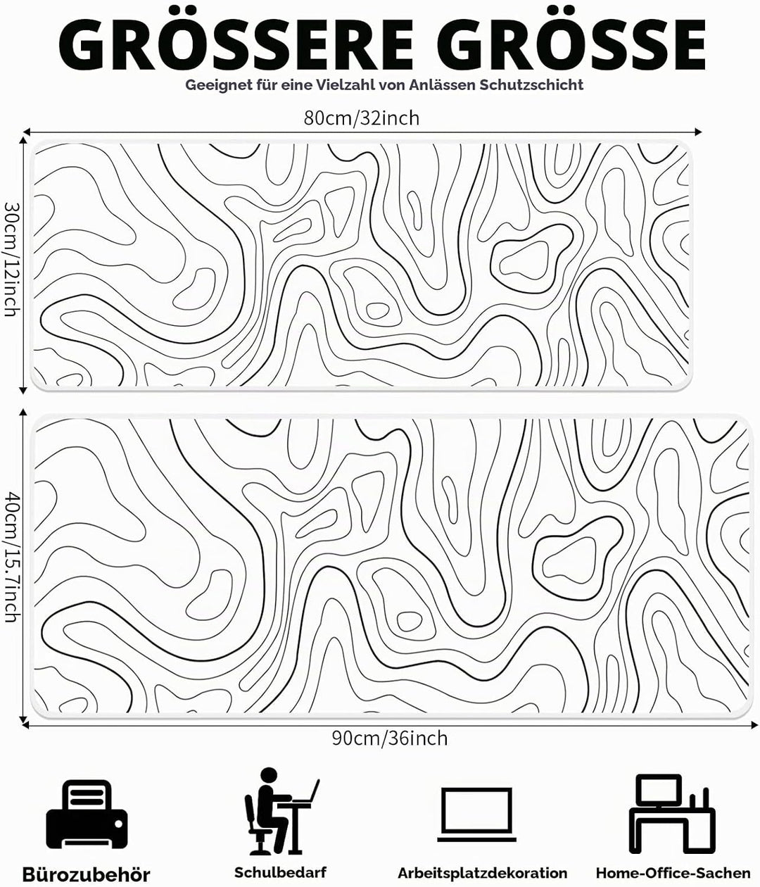 Gaming Mauspad XXL, Mousepad 900x400mm,Gross Schreibtischunterlage mit Rutschfester Gummibasis,Desk