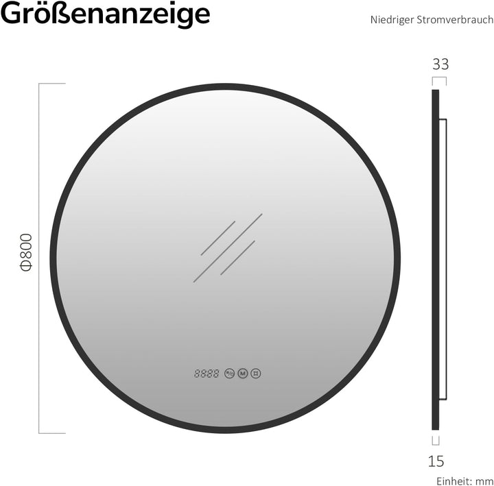 EMKE LED Badspiegel Rund ф80cm Spiegel mit Beleuchtung Runder Badspiegel Schwarzer mit Touch, Antibe