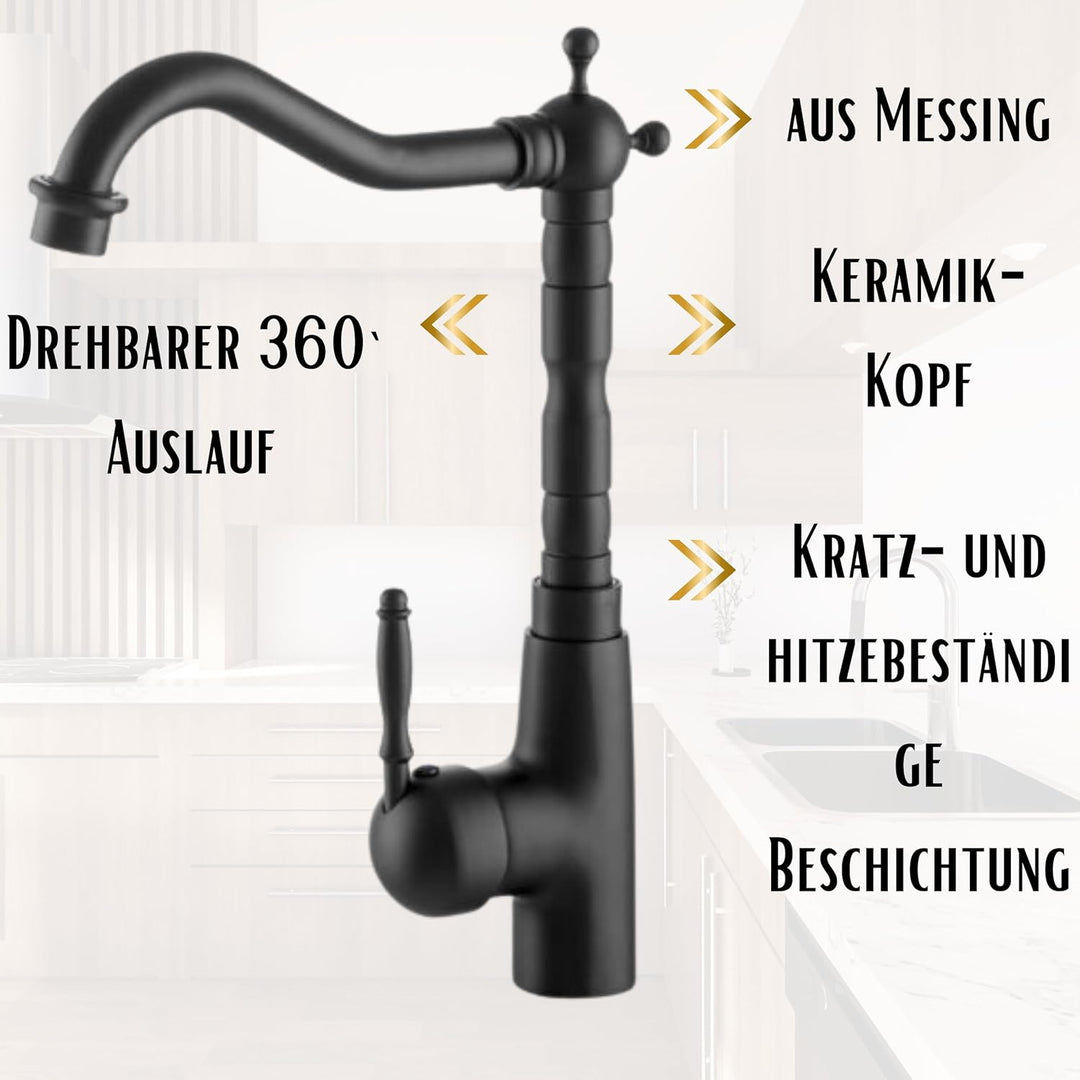 Granitan Retro-Küchenarmatur, Retro-Spültischarmatur, mit 360° drehbarem Auslauf Badarmatur, Vintage