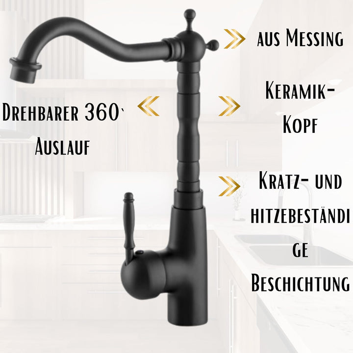 Granitan Retro-Küchenarmatur, Retro-Spültischarmatur, mit 360° drehbarem Auslauf Badarmatur, Vintage