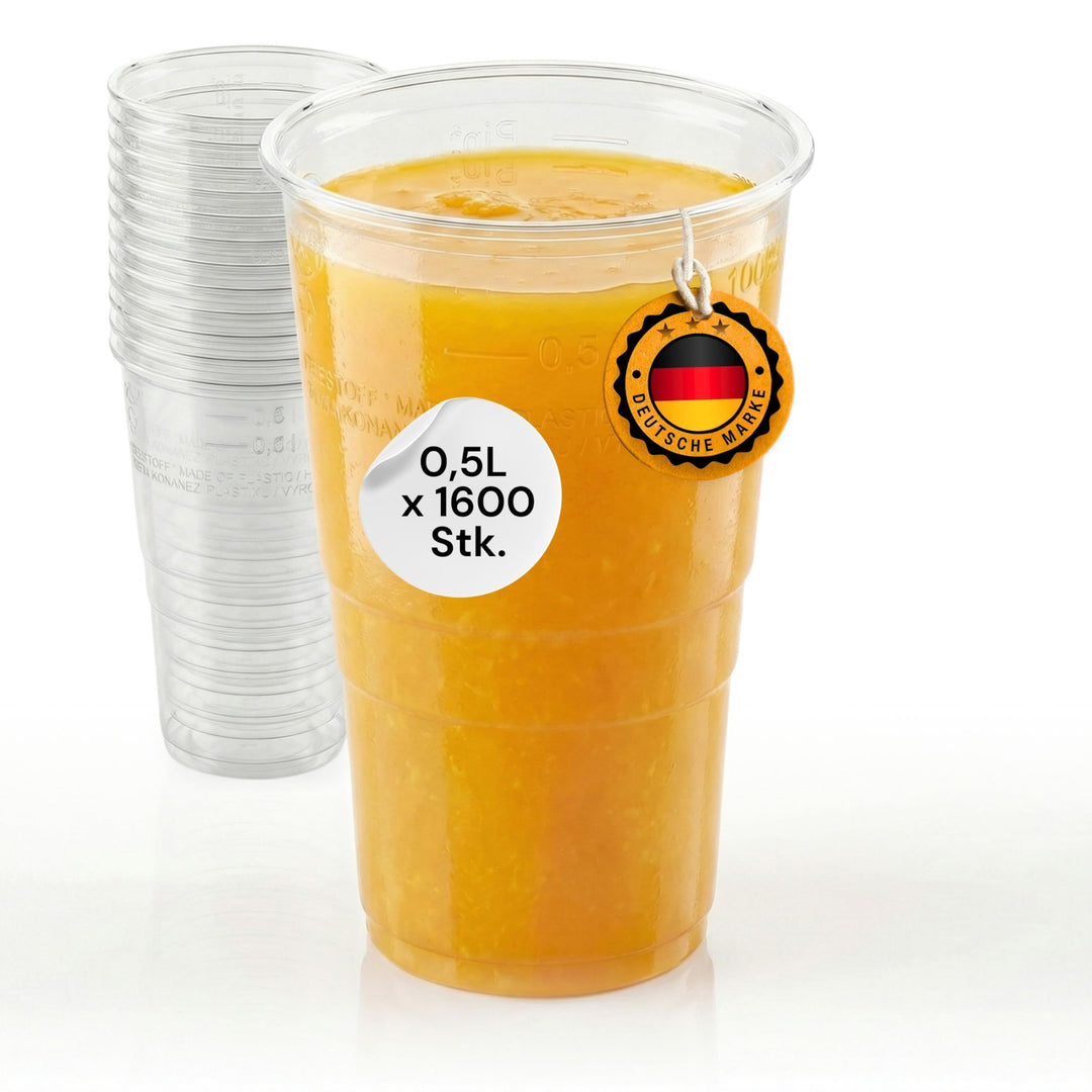 LogiPack GeRo Trinkbecher | Eichstrich 0,5l | Bierbecher Plastikbecher Einwegbecher aus Kunststoff P