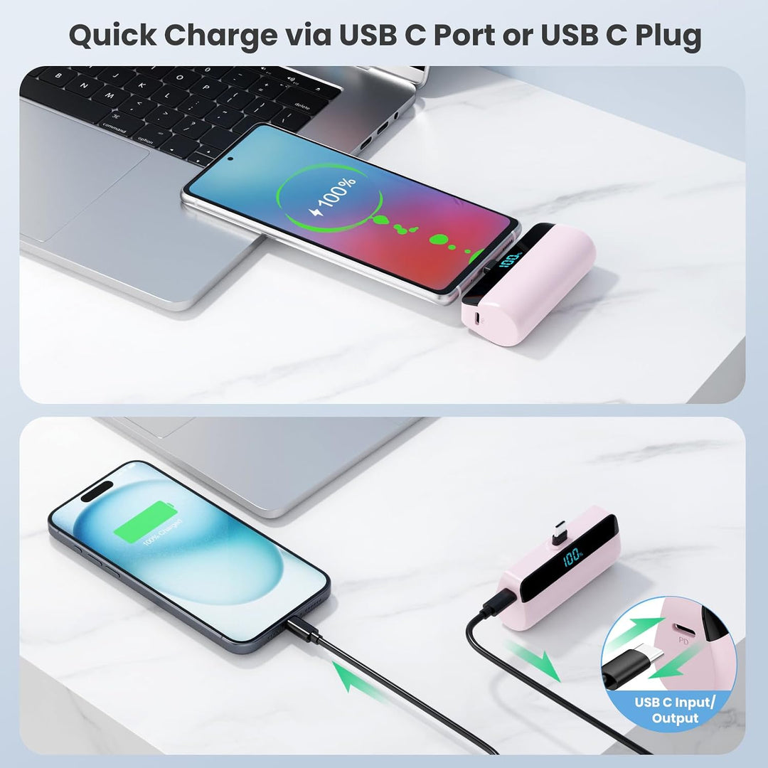 Feob Mini Power Bank 5200mAh für iPhone 17/16/15 Serie, PD 3A Schnellladung Powerbank USB C Externer