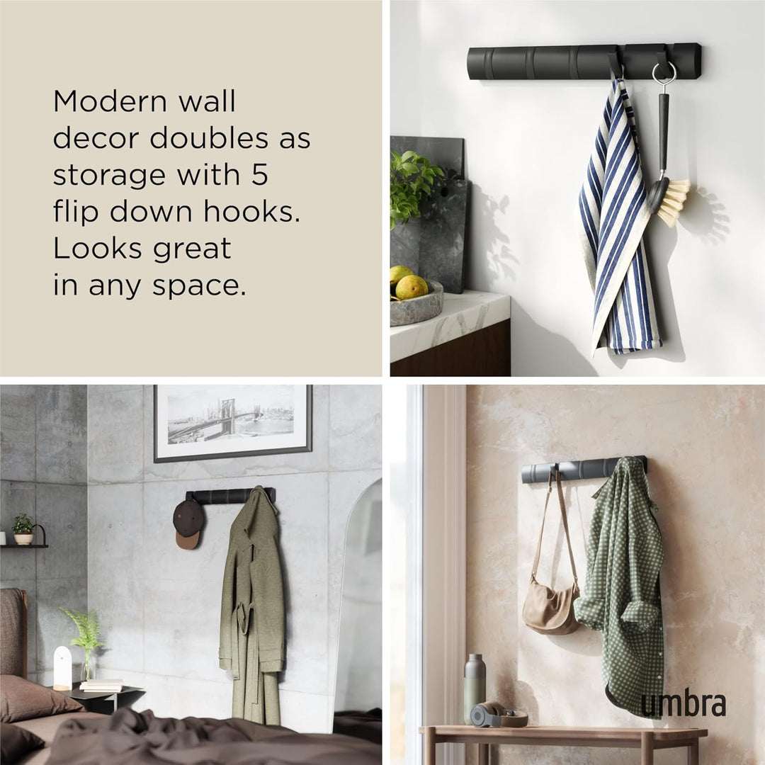 Umbra Flip 5 Garderobenhaken – Moderne, Schlichte und Platzsparende Garderobenleiste mit 5 Beweglich