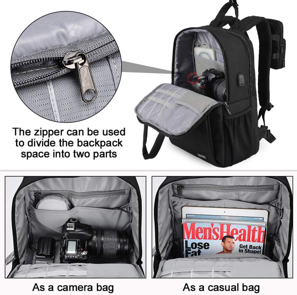 CADeN Kamerarucksack,Wasserabweisend Fotorucksack Camera Backpack & Casual Travel Bag mit USB für DS