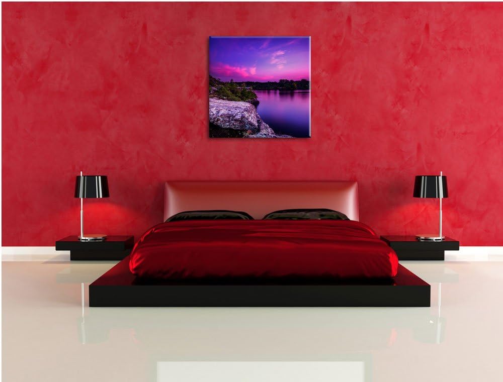 Lila Seelandschaft, Format: 70x70 auf Leinwand, XXL riesige Bilder fertig gerahmt mit Keilrahmen, Ku