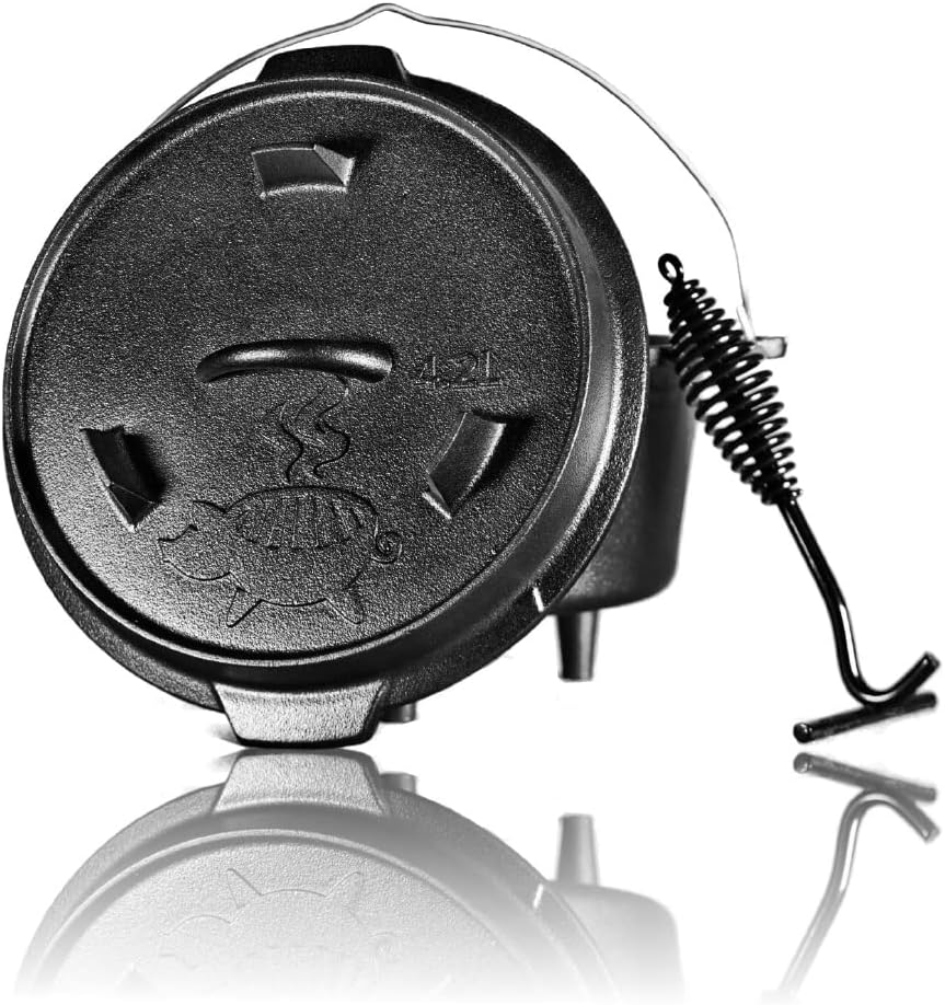 Grillschweine Dutch Oven 4.5QT (4,2 L mit Füsse) - BBQ Schmorofen - Gusseisen Feuertopf, 4,2 L mit F