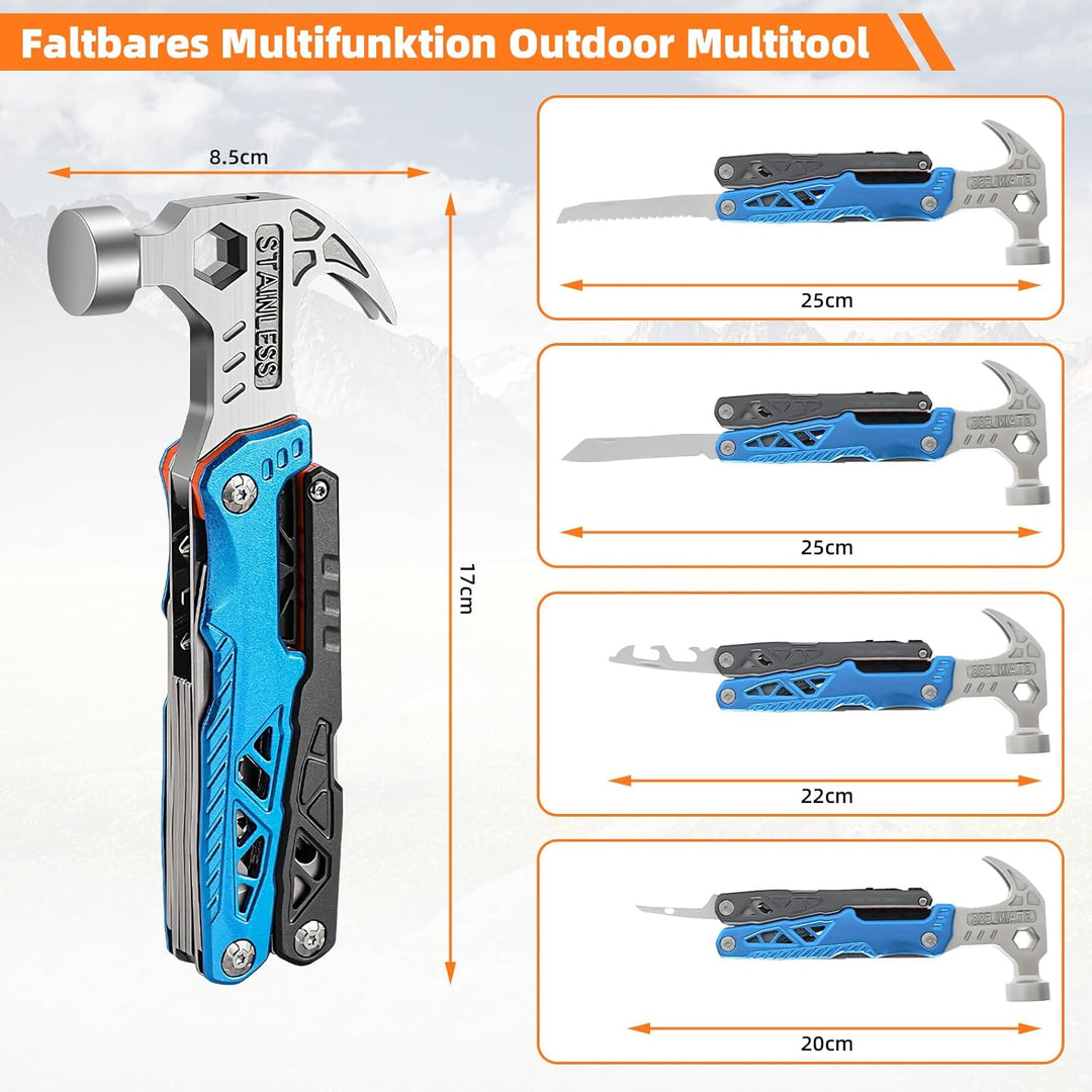 Multitool mit Hammer und Nagelzieher, robustes Werkzeug für Camping Outdoor Hammer Blau, Hammer Blau