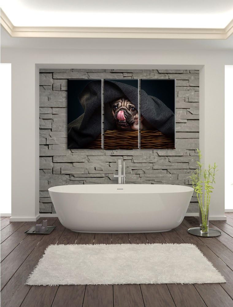 Pixxprint Süsser Mops unter der Decke als Leinwandbild/Grösse: 3 Teilig (120x80) / Wandbild/Kunstdru