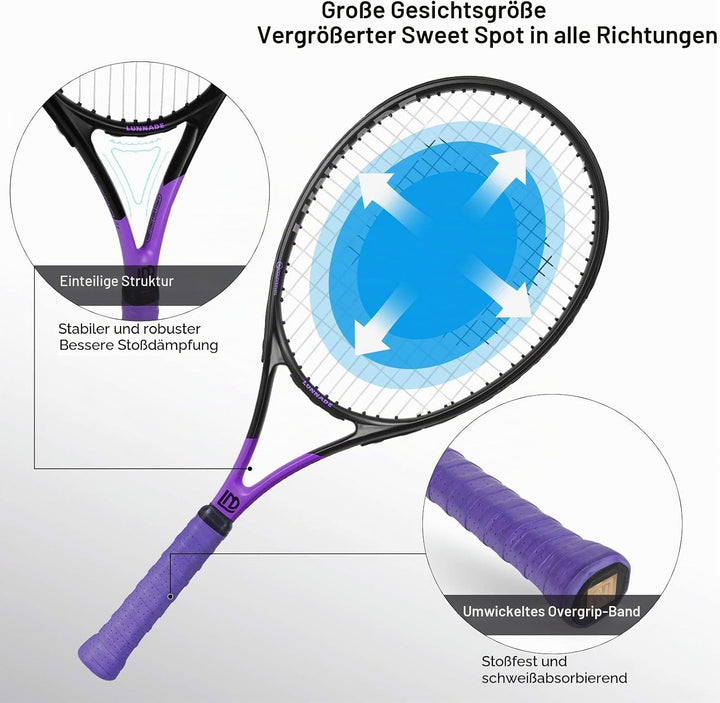 LUNNADE Tennisschläger für Erwachsene, 27 Zoll Leicht Tennisschläger mit Hülle, Geeignet für Damen H