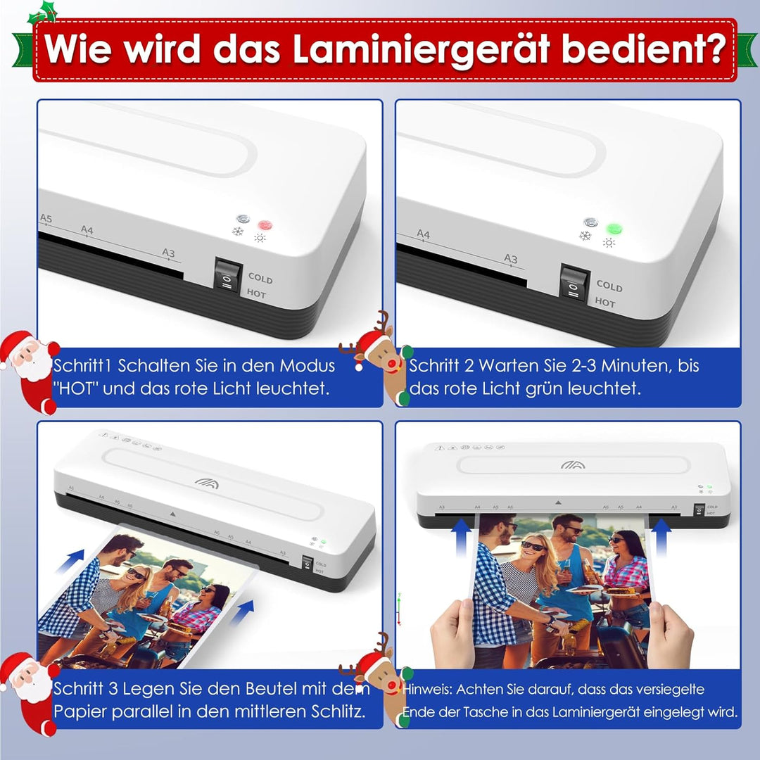 Laminiergerät A3 Laminiermaschine mit 30 Laminierfolien A3 A4 A5 A6 Laminiergerät 3 in 1 Kalt und He