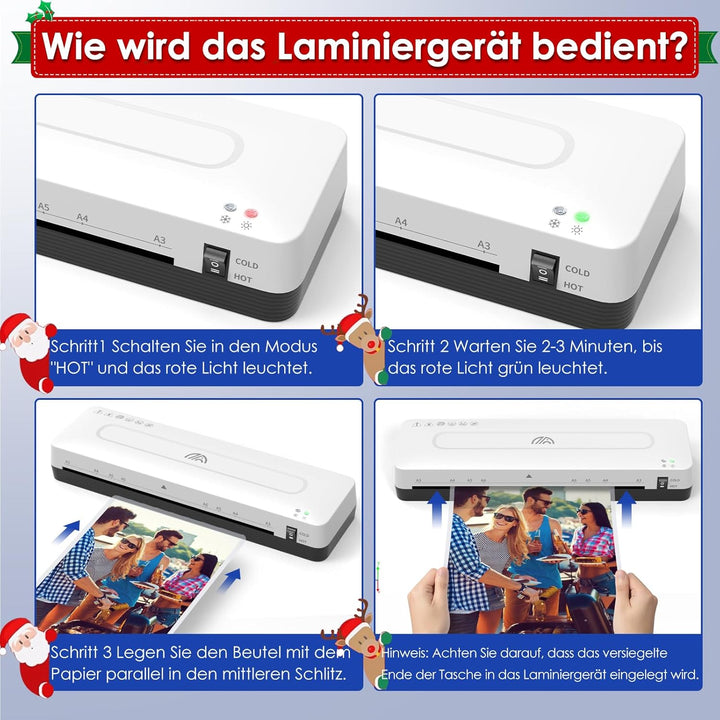 Laminiergerät A3 Laminiermaschine mit 30 Laminierfolien A3 A4 A5 A6 Laminiergerät 3 in 1 Kalt und He