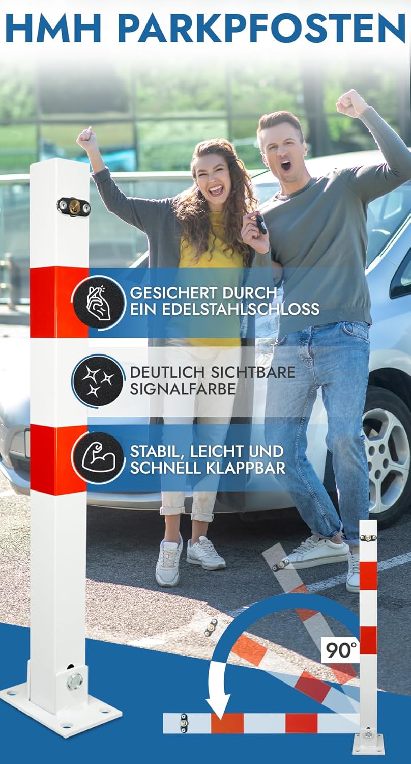 Parkpfosten Absperrpfosten klappbar 65cm Hoch Parkplatzsperre je Poller 3 Schlüssel 4 Schwerlastdübe