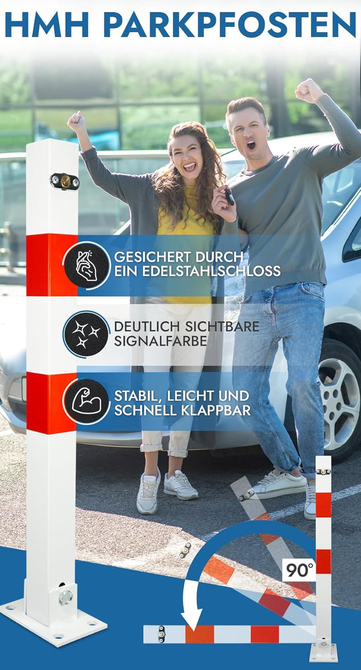 Parkpfosten Absperrpfosten klappbar 65cm Hoch Parkplatzsperre je Poller 3 Schlüssel 4 Schwerlastdübe