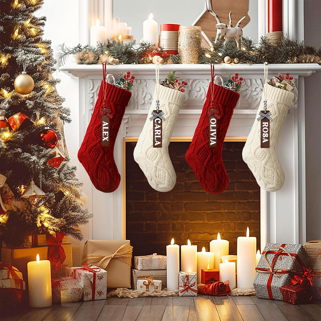 Jodimitty 4er Set Gestrickte Weihnachsstrumpf 46cm Grosser Nikolausstrumpf mit 4 Leeren Namensschild