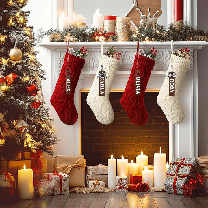 Jodimitty 4er Set Gestrickte Weihnachsstrumpf 46cm Grosser Nikolausstrumpf mit 4 Leeren Namensschild