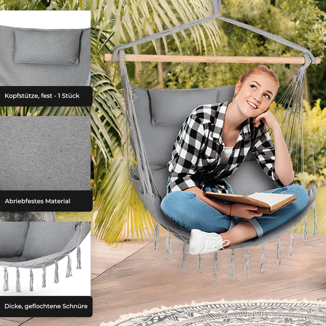 Hängesessel 100x130x75cm – bis 150 kg - Outdoor Sessel mit Kissen - Sitzsack zum Hängen Schaukel Für