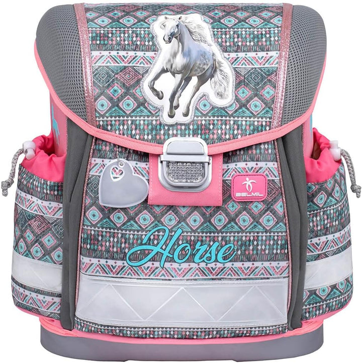 Belmil Classy Schulranzen Set 4 - teilig (403-13/AG/S) 36 x 32 x 19 cm Horse Aruba Blue, 36 x 32 x 1