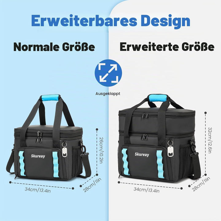 Grosse, erweiterbare Kühltasche aus weichem Material, doppelstöckige Lunchtasche für Damen und Herre