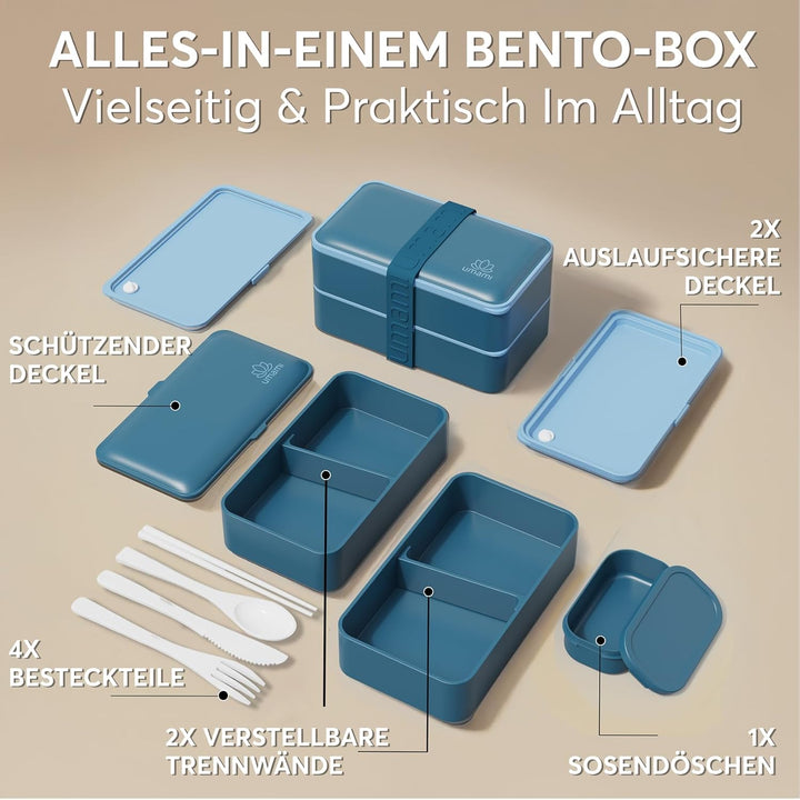 Umami All-in-1 1,2L Bento Lunchbox Erwachsene mit Besteck, 2 Saucenbehältern als Brotdosen Salat, Sn