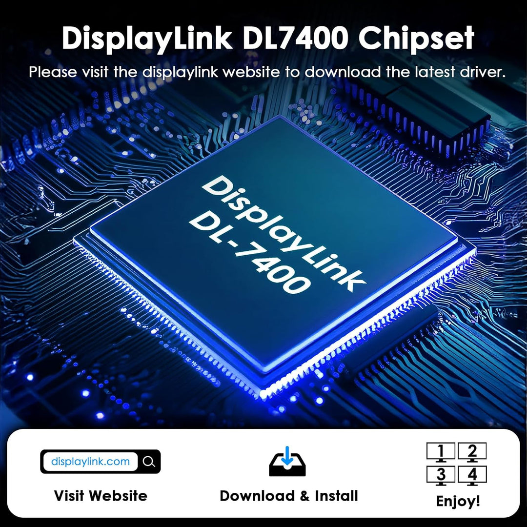WAVLINK USB 3.0/C to Quad HDMI Splitter Extended Display for Four Monitor with 85W PD, Displaylink A
