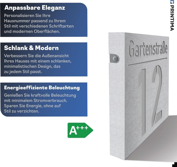 40x30cm Personalisieren Sie Ihre Modern Hausnummer Beleuchtet LED, 230V mit Dämmerungssensor, Hausnu