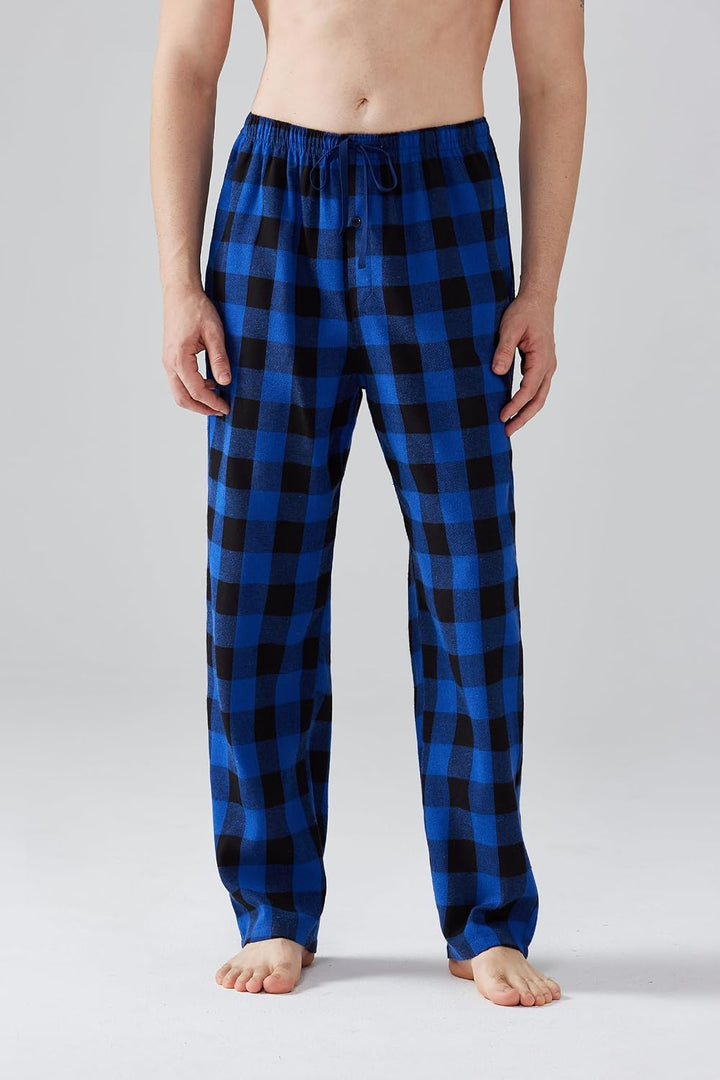 Herren Pyjamahose Flanell Baumwolle kariert Schlaf &amp; Lounge Hose, PJ Hose mit Taschen und Knopfleist