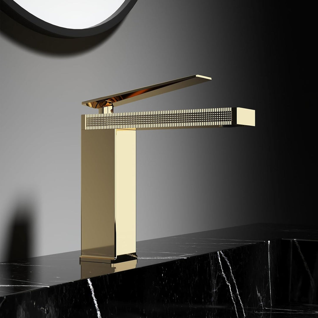 Wasserhahn Bad Gold Retro Waschtischarmatur Bad Gold Klassische Mischbatterie aus Messing für Badezi