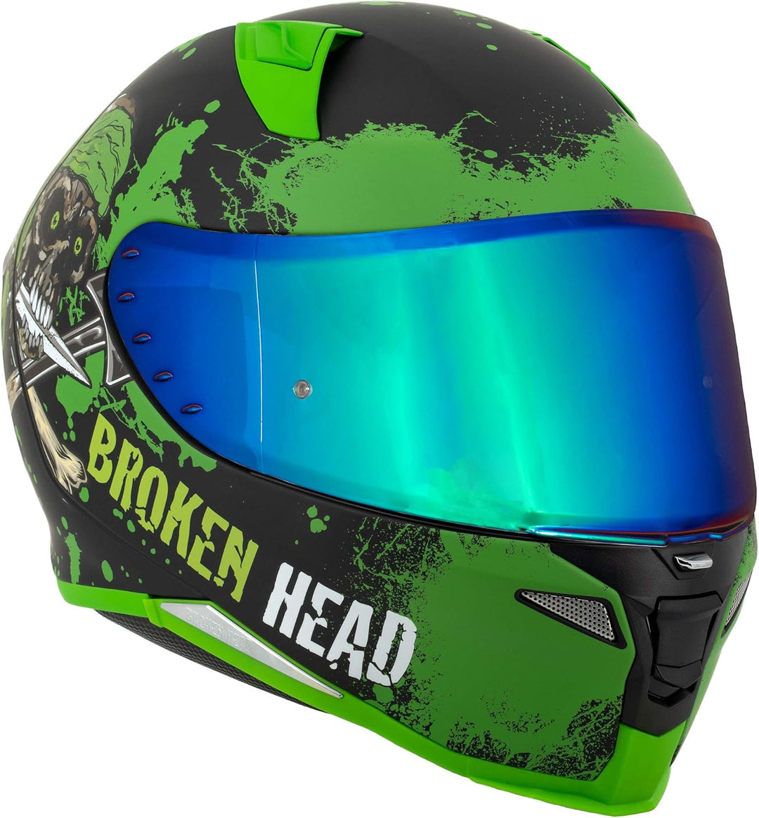 Broken Head Jack S. V2 Pro - Integral-Helm Grün- Sport-Motorrad-Helm Mit 2 Visieren (Klares + Gratis