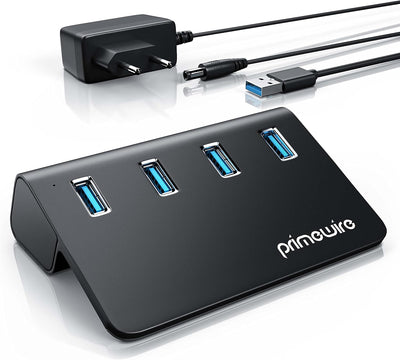 CSL - USB 3.2 Gen2 Hub - 4 Port Verteiler - 10 Gbit/s – mit Netzteil aktiv – Stromversorgungskabel –