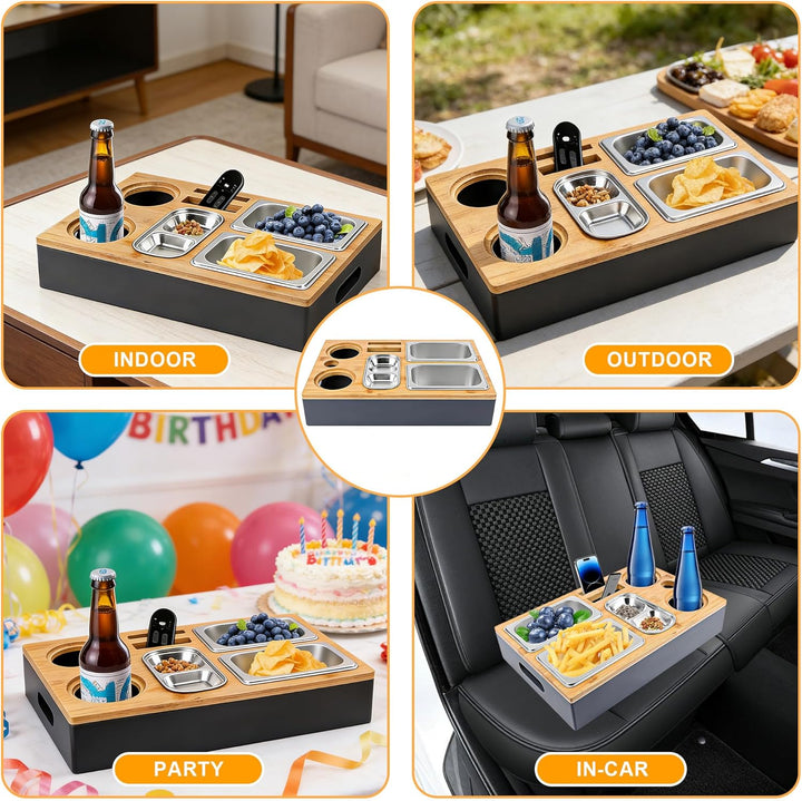 Couchbar Snackbox, Sofatablett Snackbox Mit Snackschalen Aus Edelstahl, Snackbox mit Fächern, Sofaab