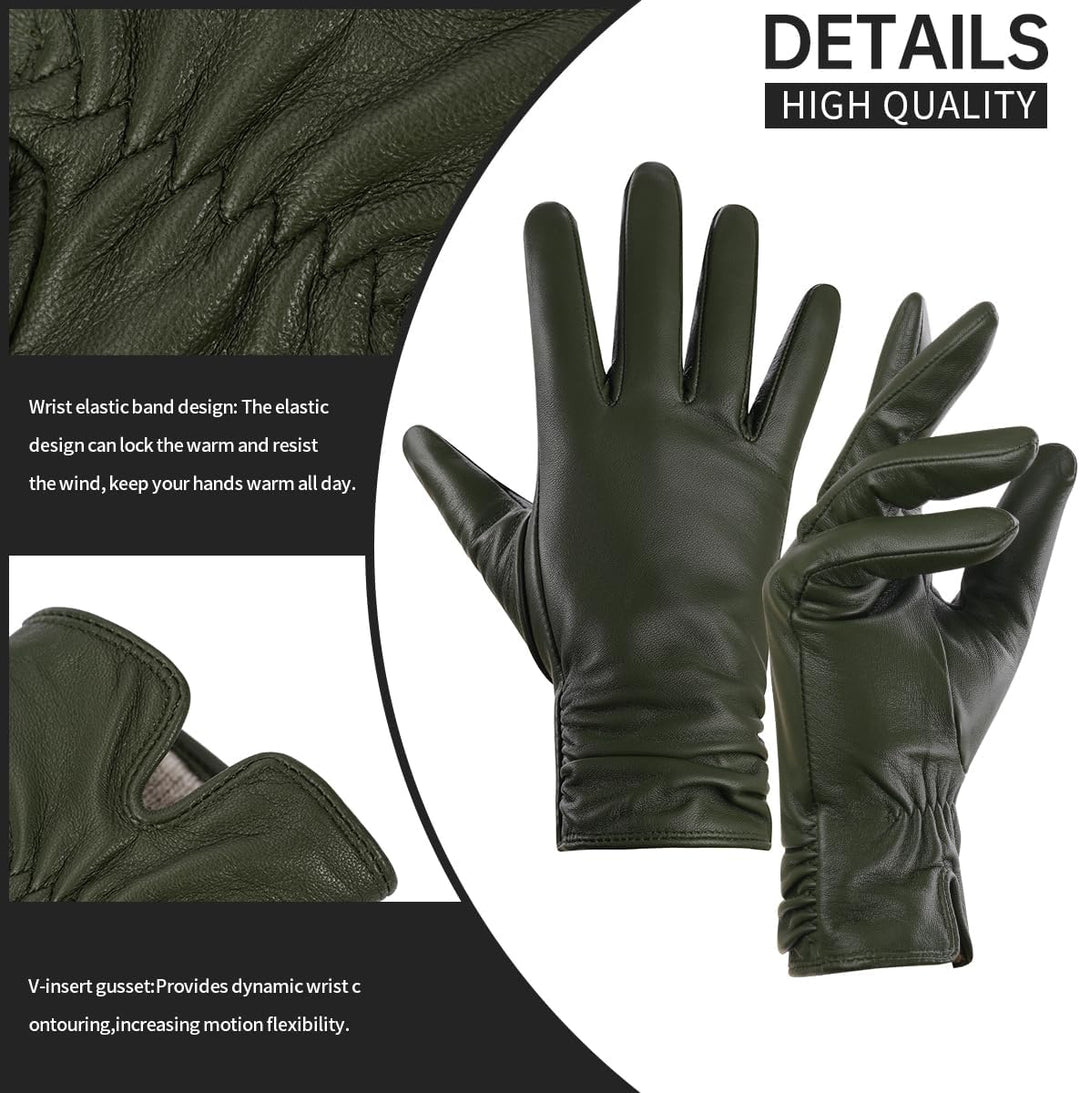BISON DENIM Damen Winter Lederhandschuhe Warme Kaschmirhandschuhe Handschuhe Touchscreen-Funktion Gr