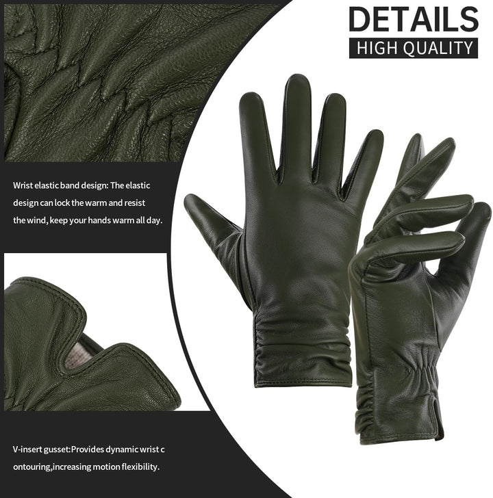 BISON DENIM Damen Winter Lederhandschuhe Warme Kaschmirhandschuhe Handschuhe Touchscreen-Funktion Gr