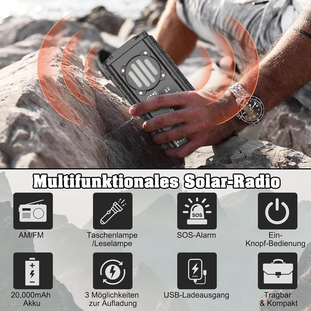 Nigecue Solar Radio, Tragbar Kurbelradio Dynamo Radio mit AM/FM, Eingebaute Wiederaufladbare Batteri