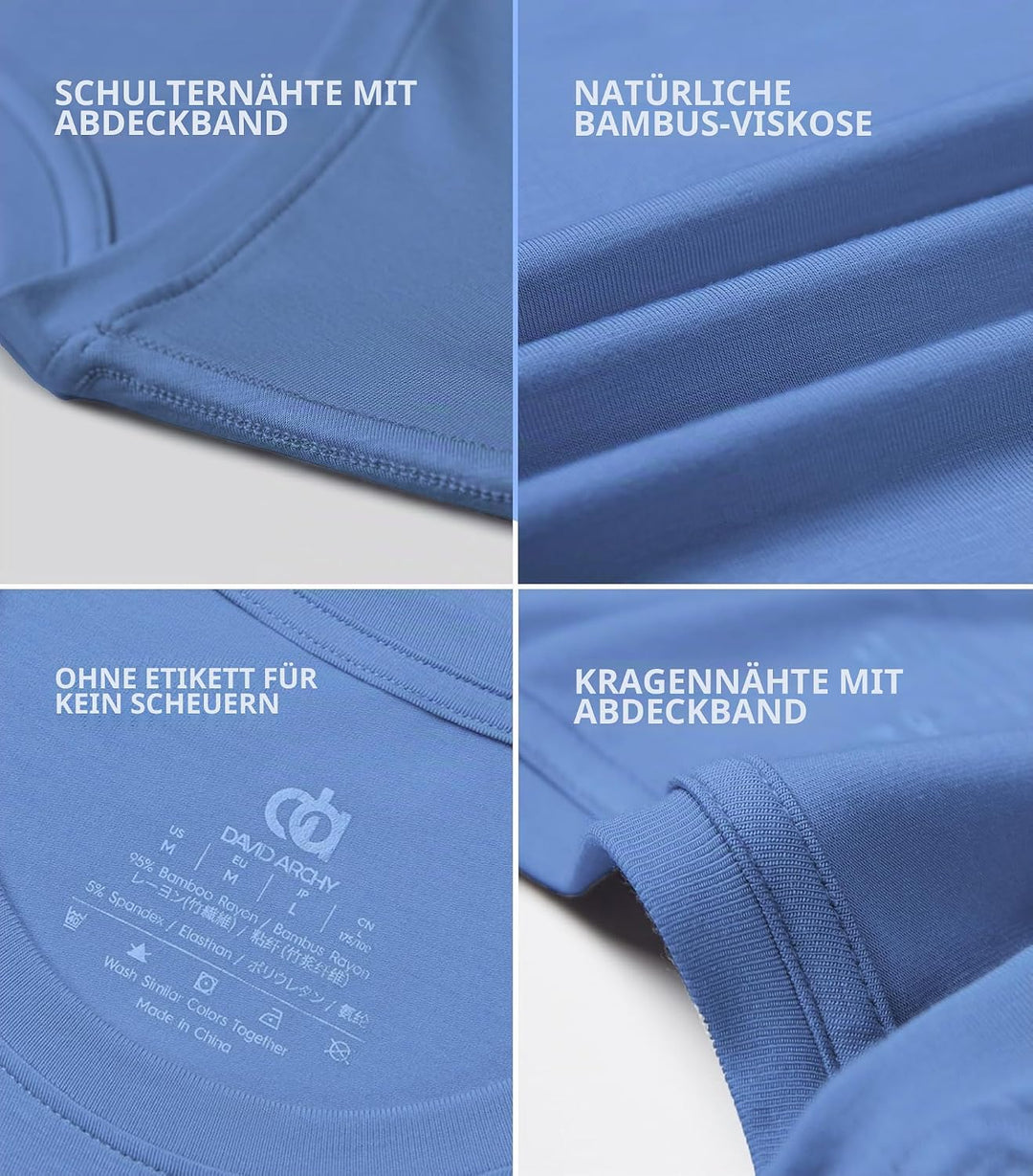 DAVID ARCHY Herren Unterhemden mit V Ausschnitt aus Supima Baumwolle Business Weich Kurzarm 3er Pack